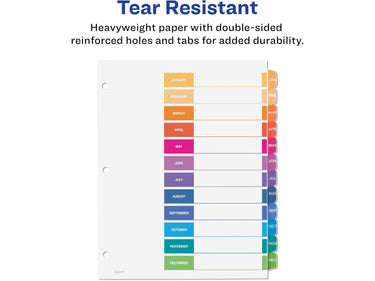 Avery Jan-Dec 12 Tab Dividers for 3 Ring Binders, Customizable Table of Contents, Multicolor Tabs, 6 Sets (11830)